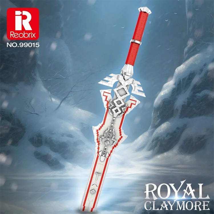 Royal Claymore Building Block Model White Red Knight Sword Desktop Display Gift for Fantasy Fans