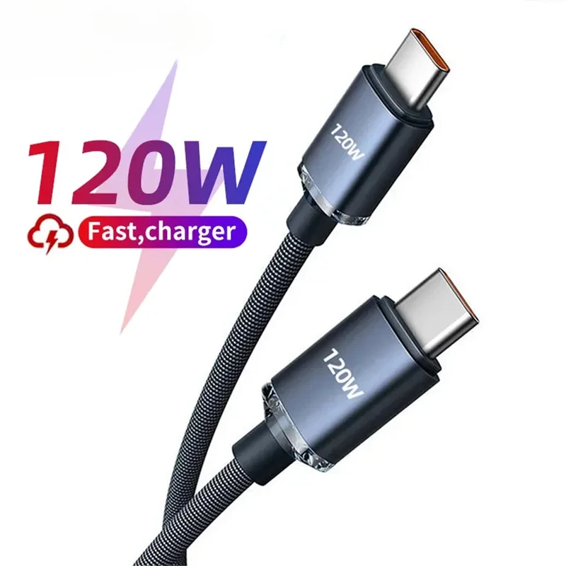 

120W 7A Type C to Type C Cable For Iphone 15 Xiaomi Oneplus Mobile Phone Fast Charge USB C Cable Quick Data Charger Cords