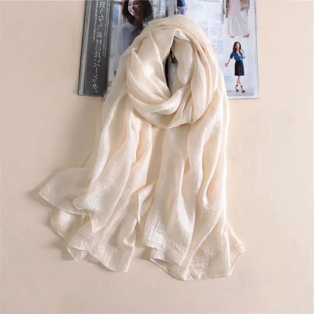 Linen Women Plain Scarf Fashion Pure Foulard Color Foulard Female Sunscreen Shawl 180x85cm Bandanas Plus Size Hijab