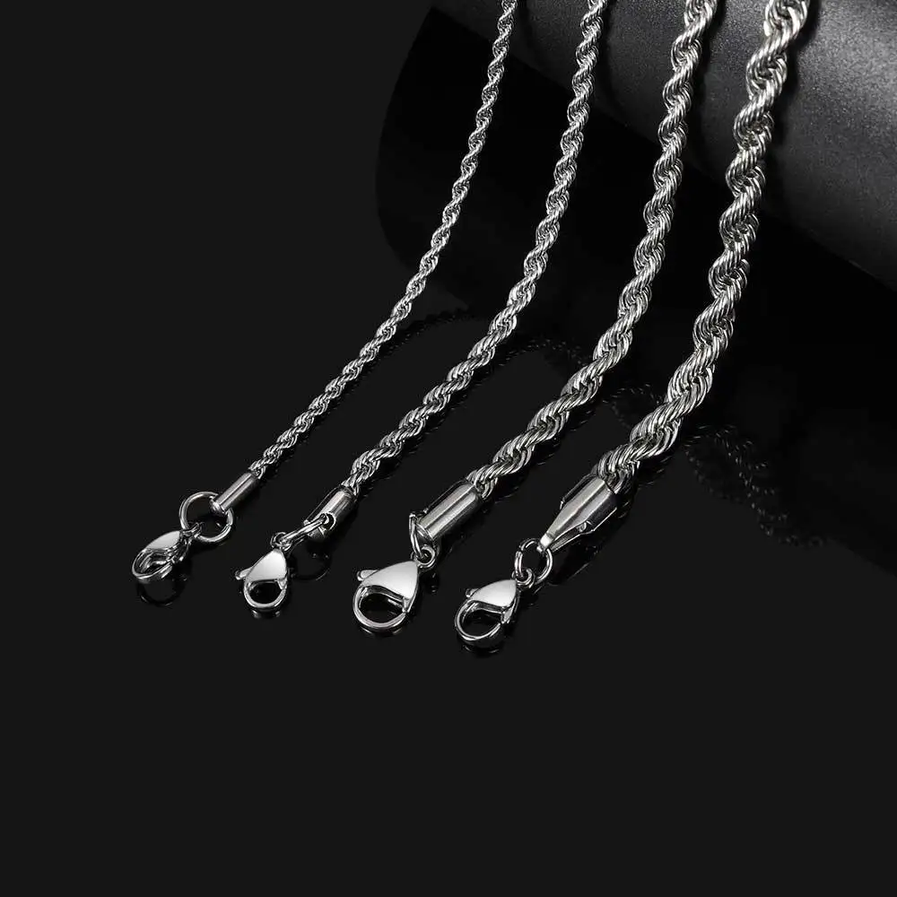 Upgraded Waterproof Classic Twist Rope Chain Stainless Steel Necklace for Men Women Unisex Layered Hip HopJewelry Gift Wholesale