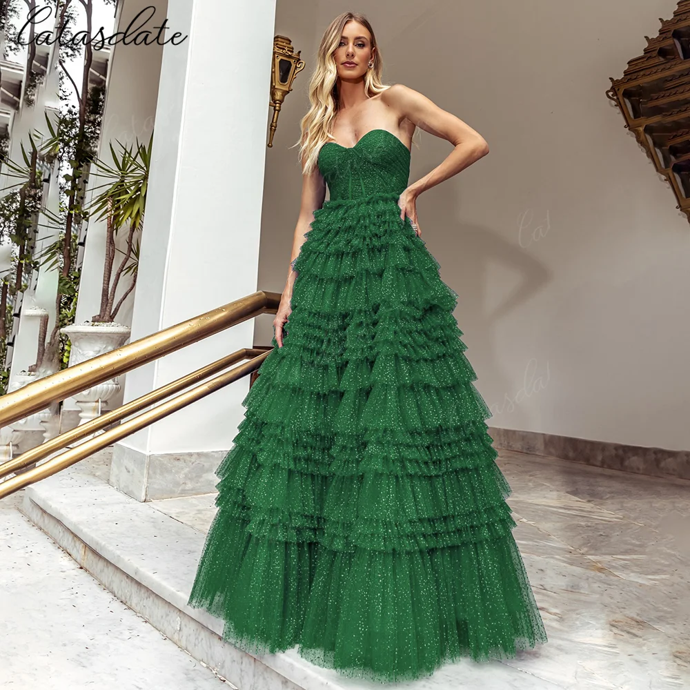 Catasdate Shiny Evening Dress Sweetheart Party Dress Multilayers Prom Dress Formal Occasion Dress vestido de fiesta Customized