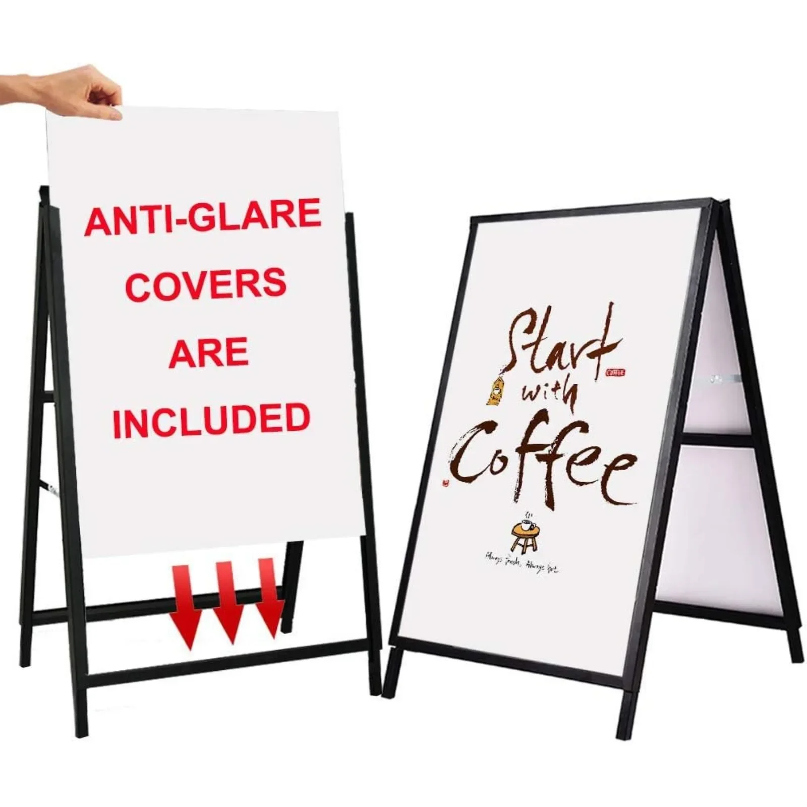 US A Frame Sidewalk Sign 24x36 inches Sandwich Board Signs Outdoor Heavy Duty Double-Sided,including 2 Anti-Glare