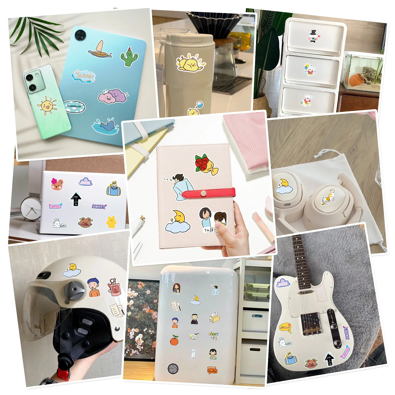 50 Uds. De flores de plantas de estilo blanco y negro, Material PET, taza de agua decorativa, monopatín, refrigerador, pegatinas impermeables, juguete para niños
