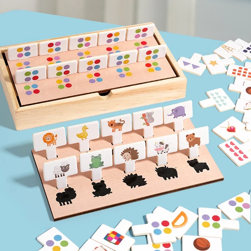 Holzmuster-Form-Matching-Spiel für Kinder, frühes Lernspielzeug, farbige kognitive Tierspielbox-Geschenke