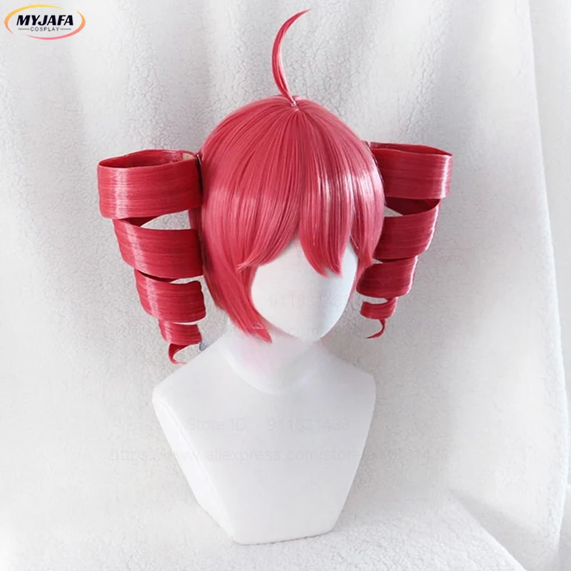 Anime Kasane Teto Cosplay Wig Cute Red Clip Helical Ponytail Wig Heat Resistant Synthetic Curly Hair Teto Wigs + Wig Cap view 4