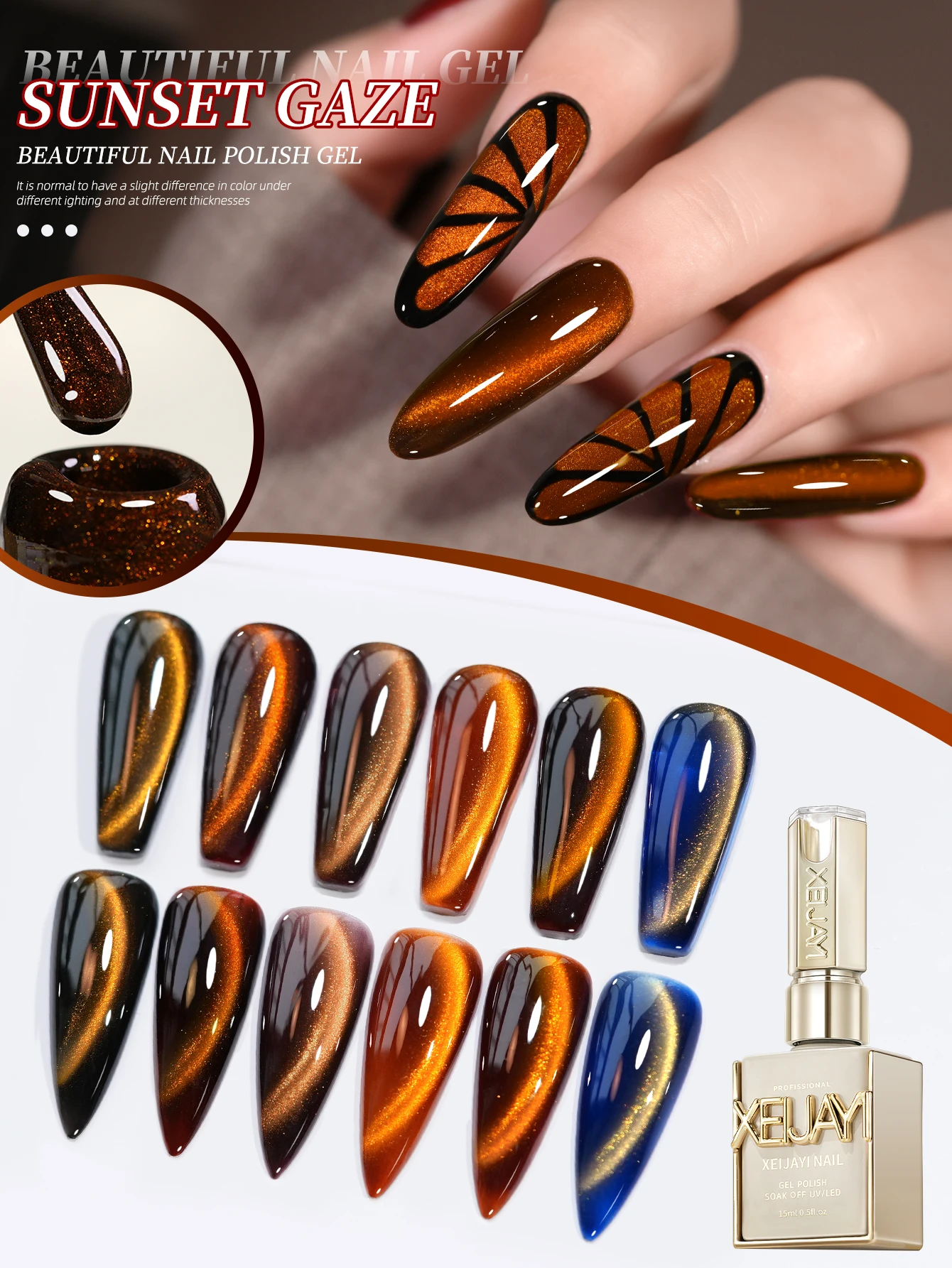 XEIJAYI 6pcs 15ML Cat Eye Nail Gel Polish Set Semi Permanent Nail Art Soaking UV LED Nail Salon DIY Nail Salon Gel For Spring