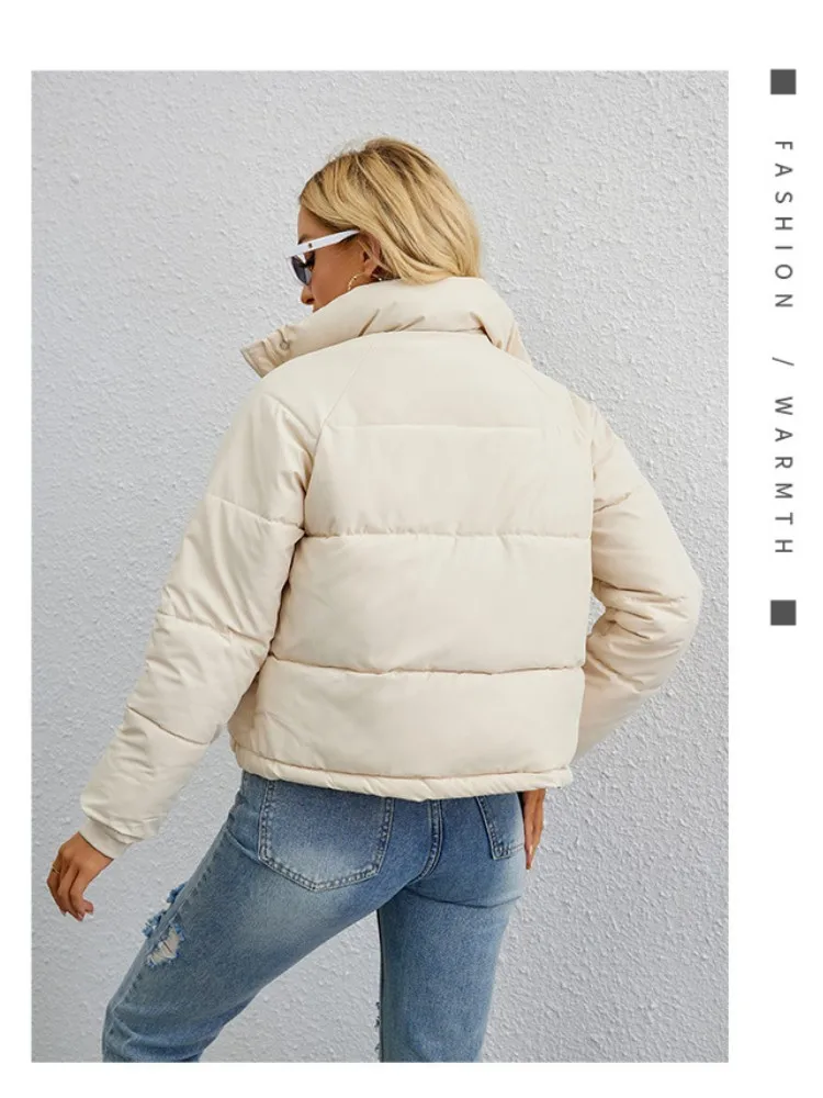 Jaqueta puffer curta com zíper feminino, casacos acolchoados quentes, casacos femininos, parkas de algodão, inverno, 2023