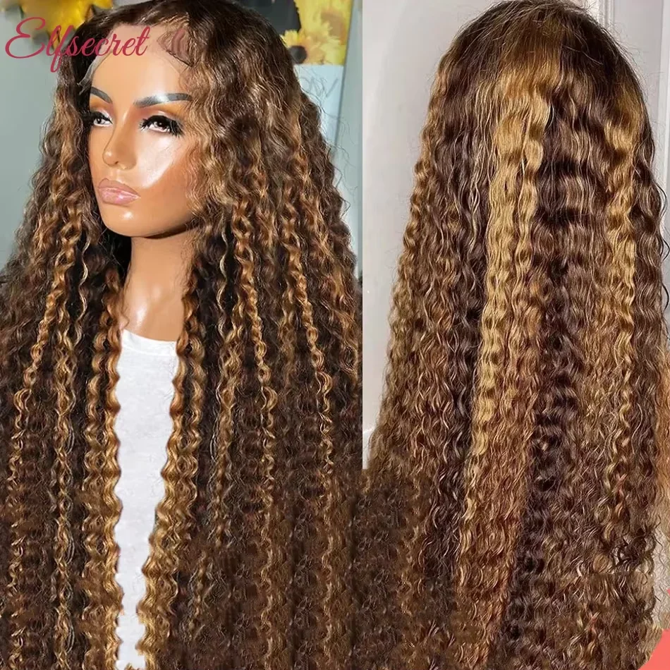 

30-дюймовый Highlight Ombre 13x4 Кружевной фронтальный парик Вьющиеся человеческие волосы Парики 4/27 Цветные 13x6 Глубокая волна 4x4 Парики с кружевной застежкой для женщин