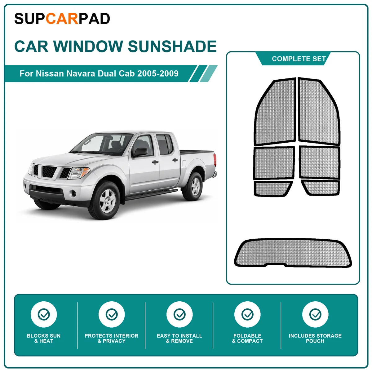 For Nissan Navara Dual Cab 2005-2009 Full Set Car Window Sunshades UV Block Privacy Heat Insulated Foldable Car Curtain