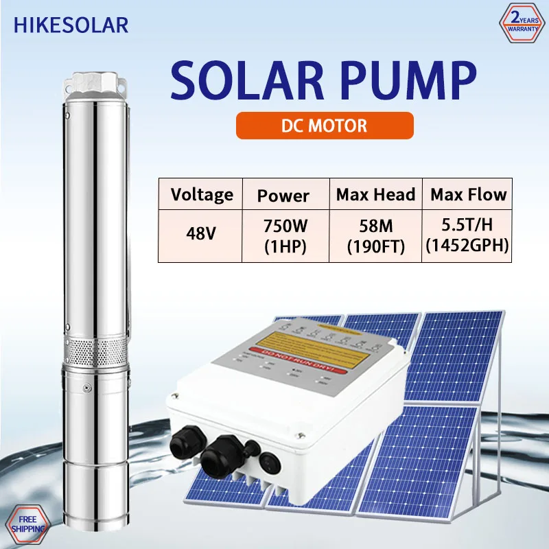 Solar water pump 2 years warranty 750w 1HP Submersible Pump Plastic Impeller DC 48V Best Price Of 4“ DC for garden and farm