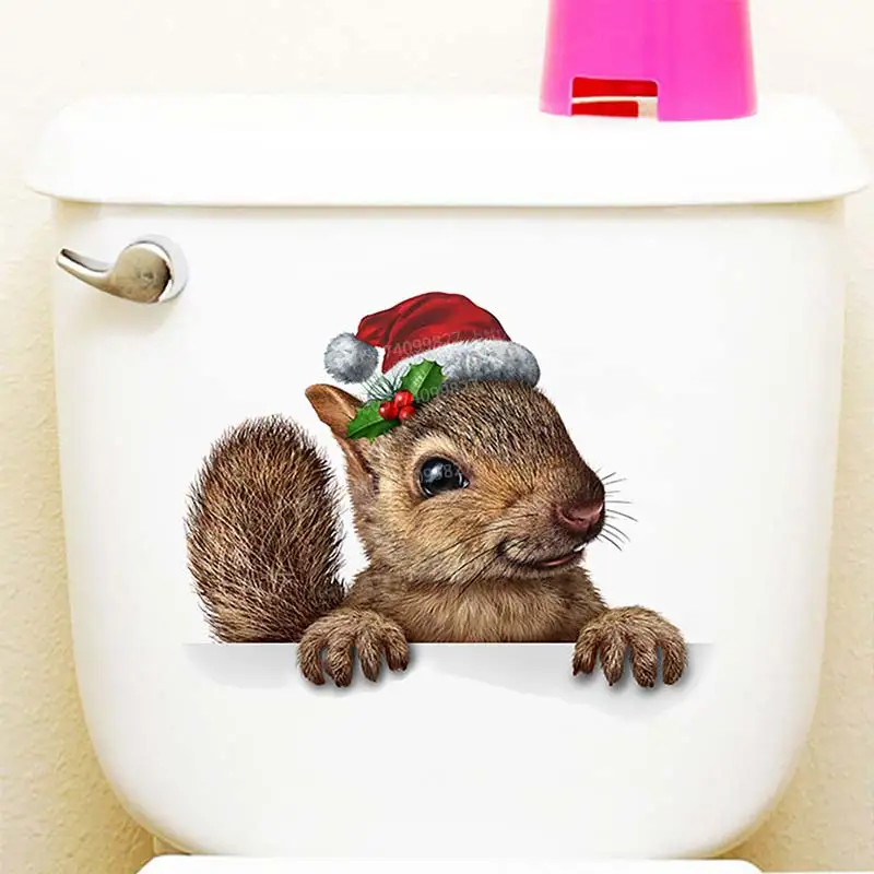 Christmas Squirrel Wall Sticker Bathroom Toilet Decor Living Room Cabinet Refrigerator Home Decoration Decals S154