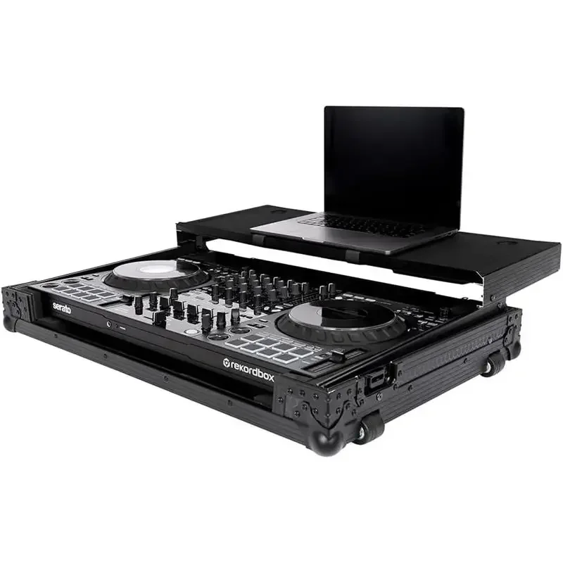 Black DJ Flight Case DDJ-FLX10 With Laptop Platform & Wheels Flight Case