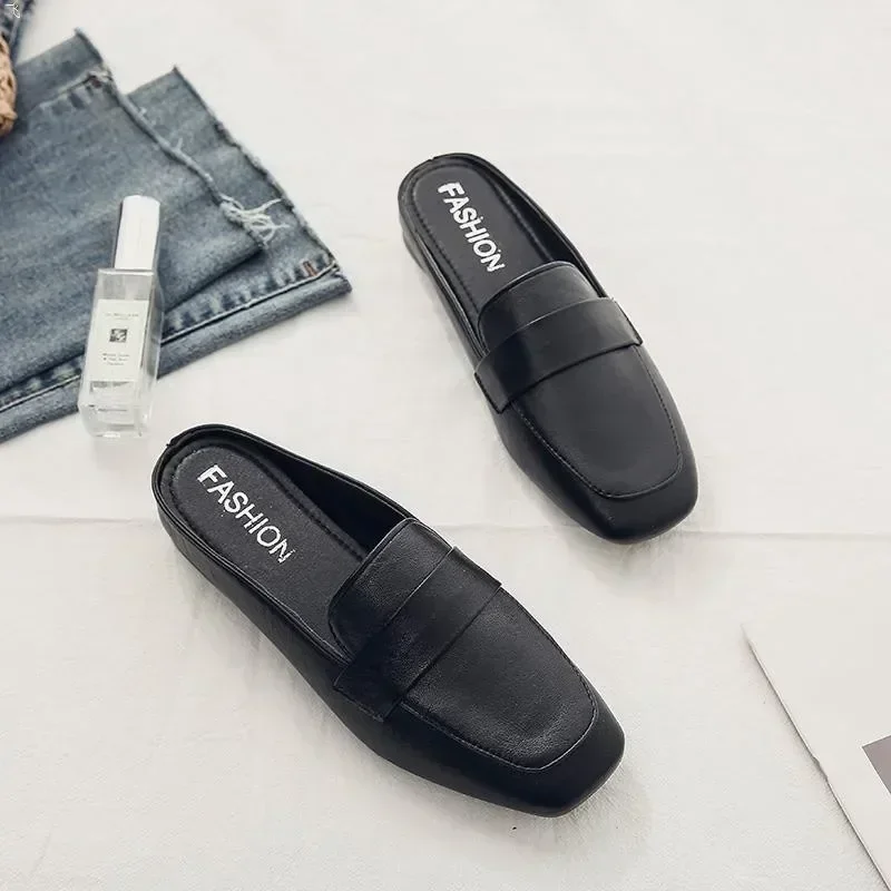 Baotou Half Slippers for Women Wearing Summer New Korean Version Square Headed One Step Lazy Muller Slippers for Women