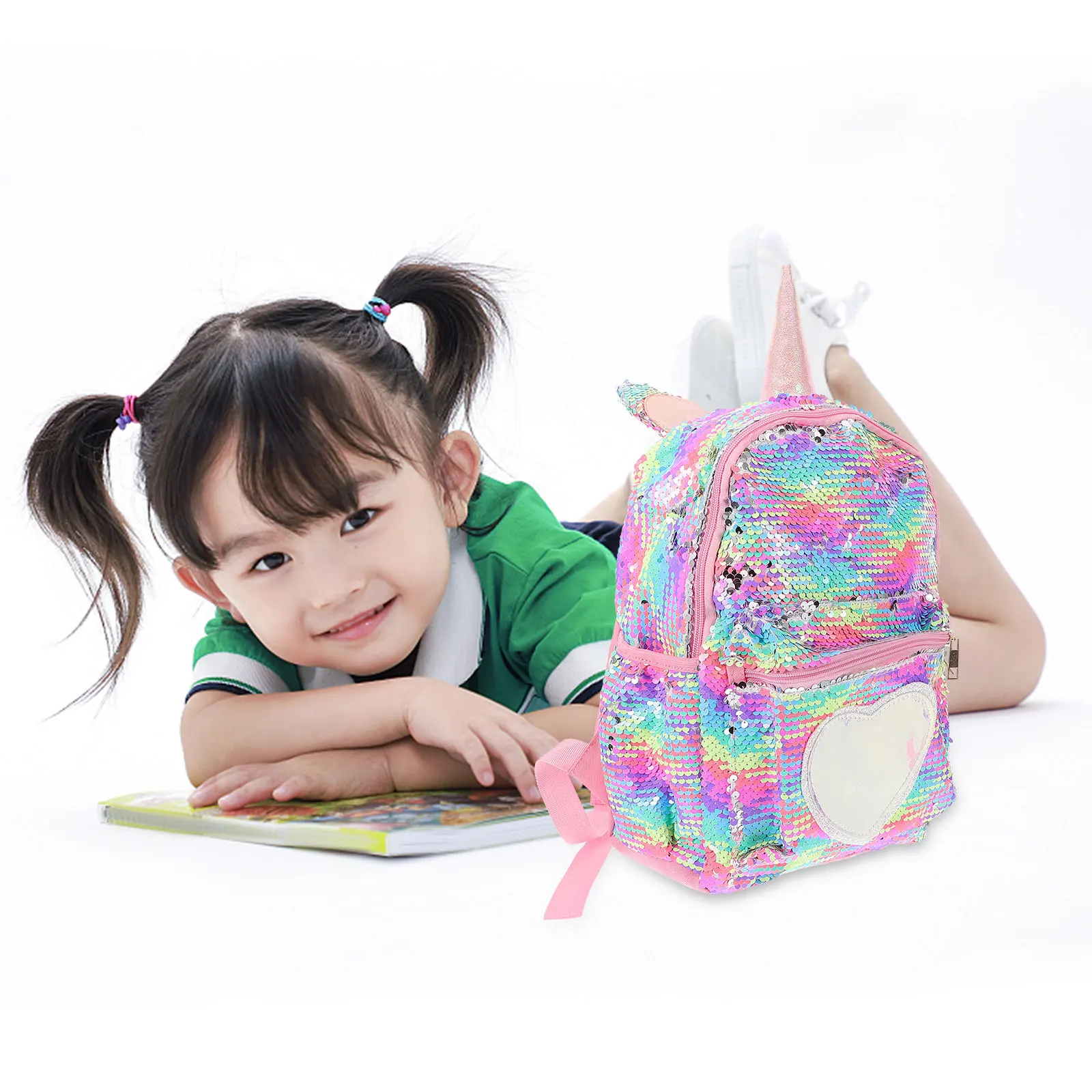 Small Size Rainbow Large Capacity Sequins Unicorn Schoolbag Student Bookbag Travel Daypack Fashion Casual Storage Pack