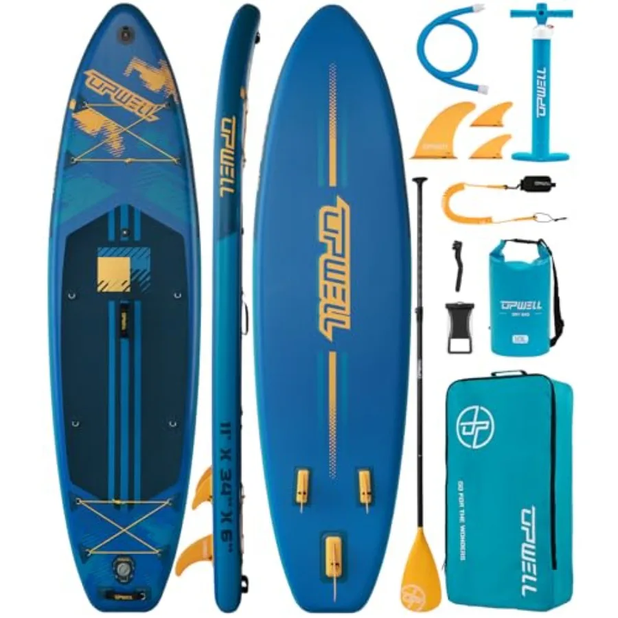 

Inflatable SUP Board for adults teens PVC material blue 11'×34 size with 120L backpack paddle leash hand pump fins
