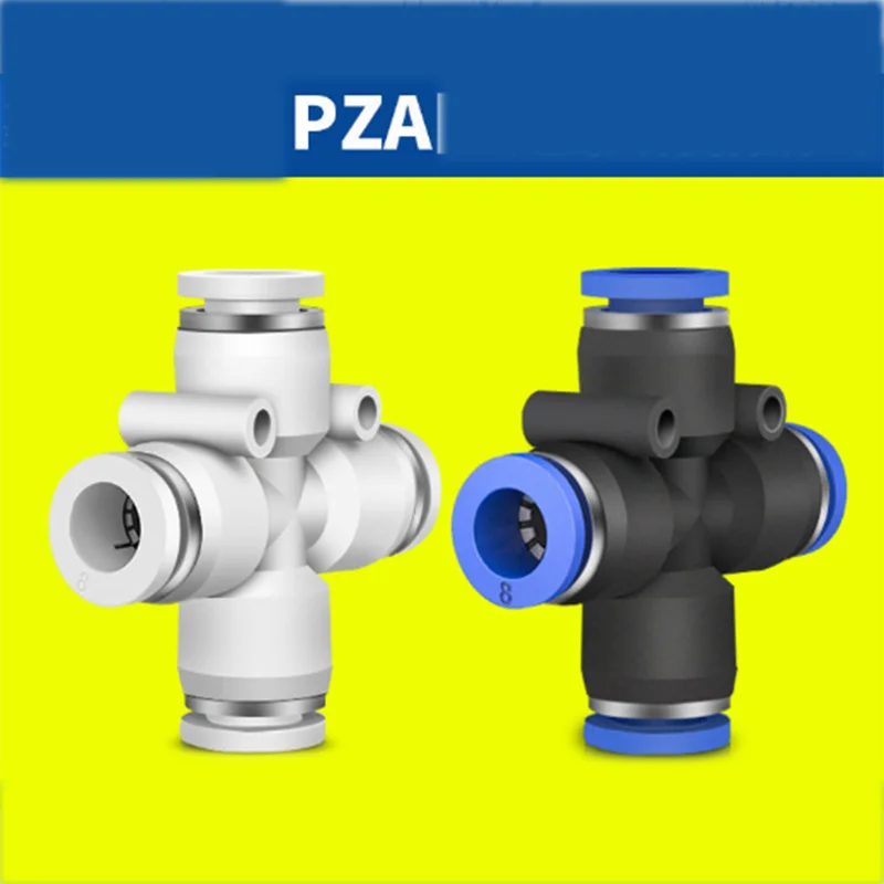 10PC PZA Four way 4mm 6mm 8mm 10mm 12mm air connector fitting push in quick joint connector Pneumatic fitting