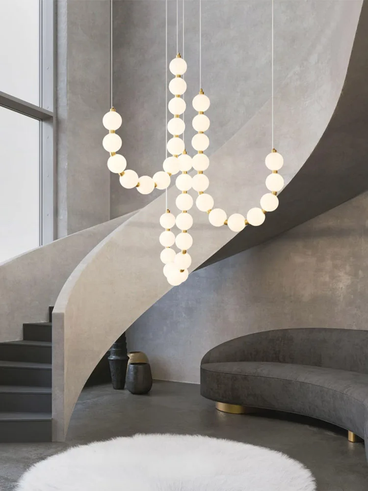

French Romantic Staircase Chandelier,Vintage Gold Crystal Light,Luxury Villa Hanging Lamp for Hallway Corridor Living Room Decor
