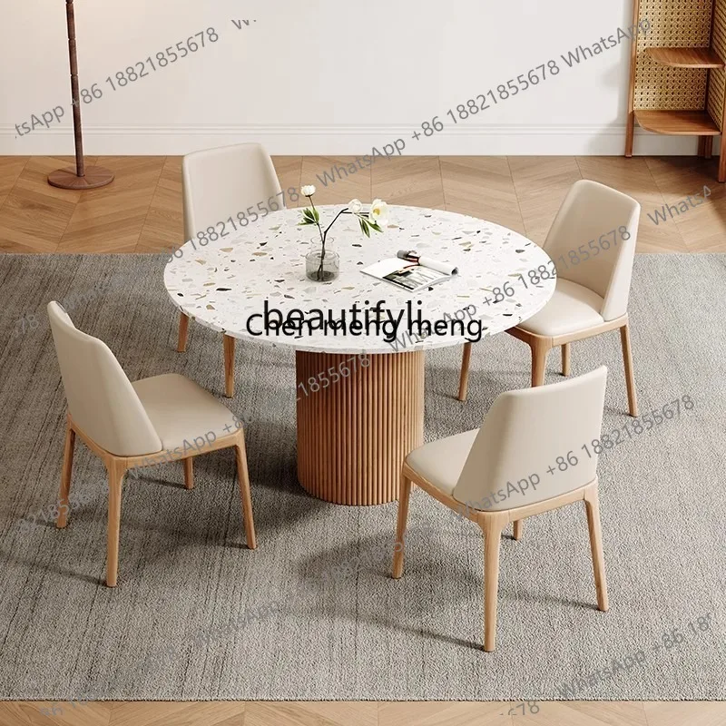 Y183Modern simple solid wood rock slab round dining table and chair designer combination home dining table