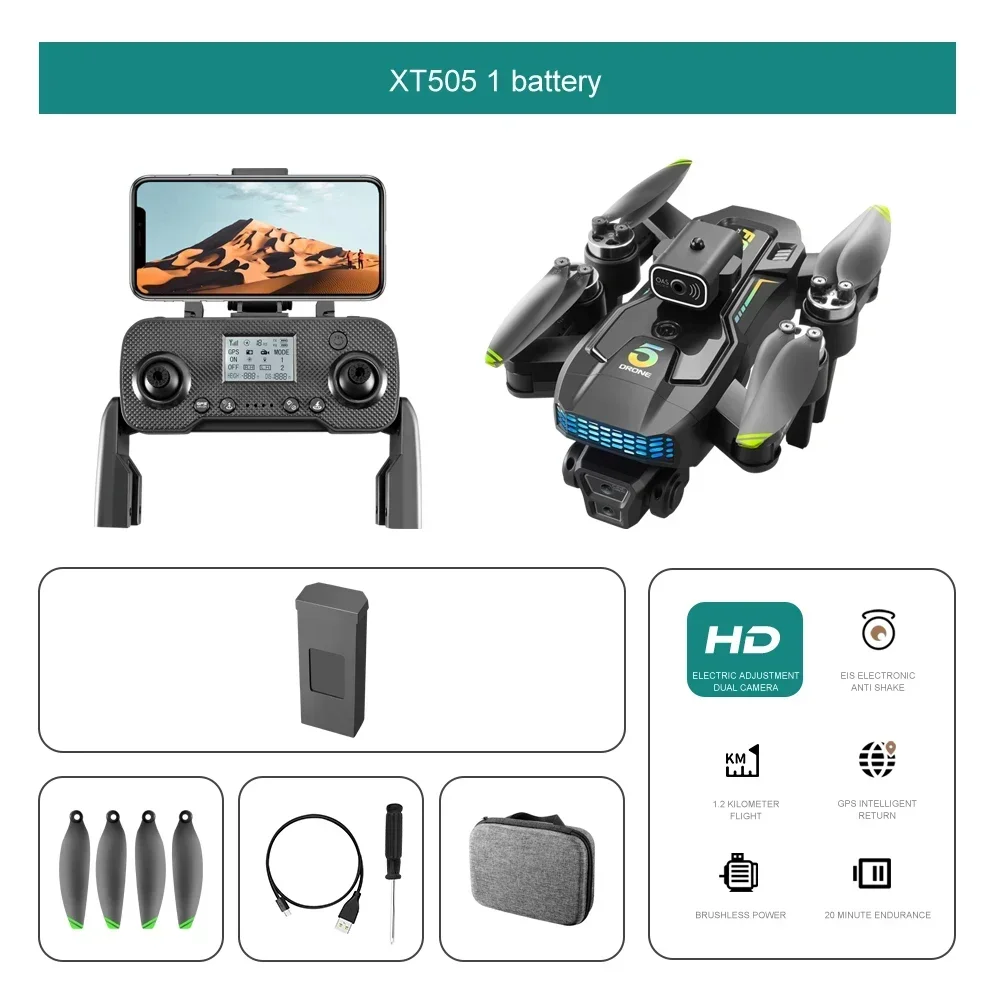 Drone XT505 HD Dubbele camera GPS 5G Wifi 360 ° Obstakel vermijden borstelloze motor opvouwbare quadcopter RC drone speelgoed cadeau