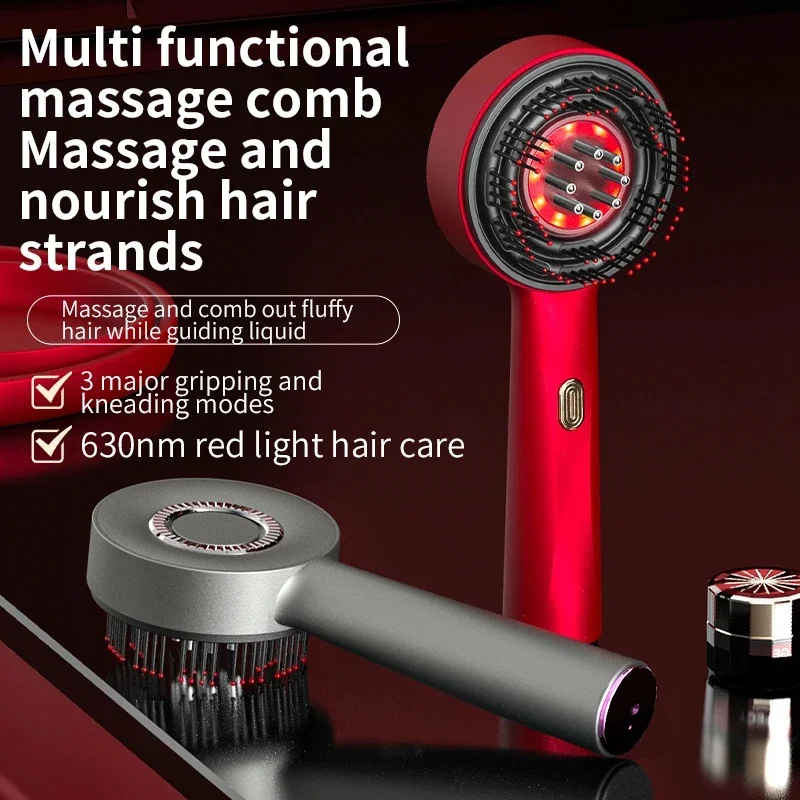 Electric Red Light Hair Care Comb with Scalp Kneading Massager & Liquid Guide Plastic Handle for Home Use
