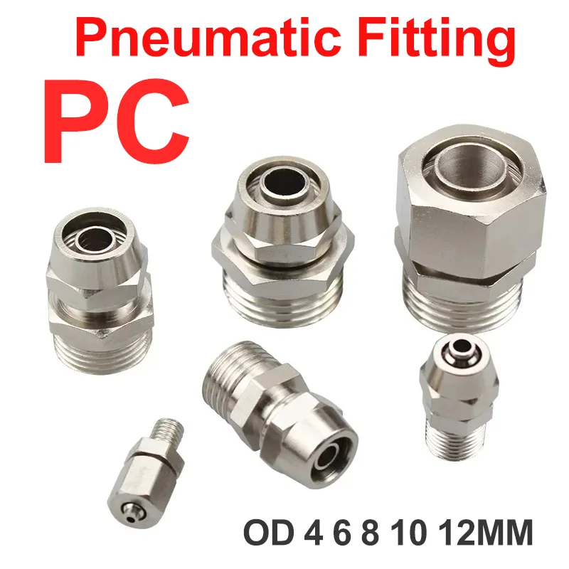 PC Pneumatic Components 4 6 8 10 12mm Pipe Tube To 1/8 1/4 3/8 1/2 Quick Screw Connector Copper Fast Twist Joint Pipe Fittings