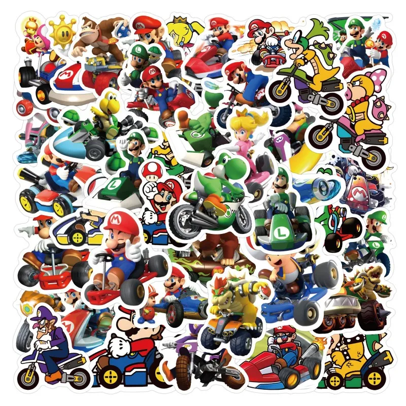 60pcs Mario Kart Cartoon Graffiti Stickers Suitcase Water Cup Car Scooter Stationery Mobile Phone DIY Decorative Stickers