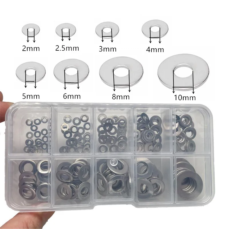 

304 Stainless Steel Washers & Grommets Kit (M2/M2.5/M3/M4/M5/M6/M8/M10) DIN125 Certified - Sealing Gasket Set for Plumbing & Ele