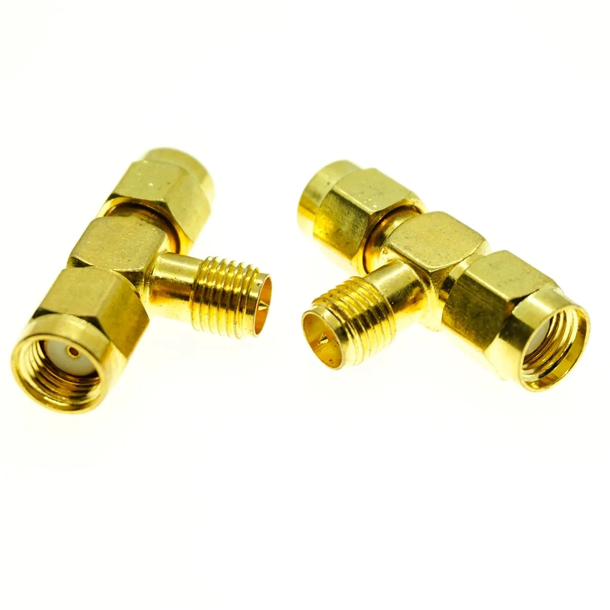 2PCS RP-SMA female plug to Two RP-SMA male Triple T Connector Mount Connector RF Coaxial Adapter