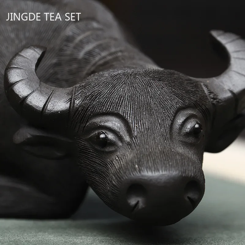 Boutique Yixing Purple Clay Tea Pet Pure Handmade Buffalo Sculpture Decoration Tea Tray Decor Accessories Home Tea Set Ornaments