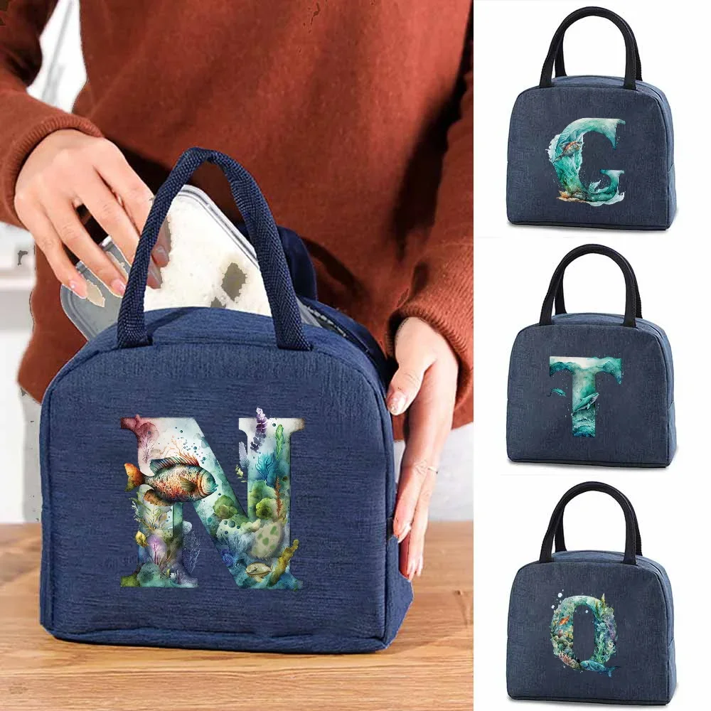 

Bento Pouch Portable Lunch Bag Thermal Insulated Lunch Box Tote Cooler Handbag Food Storage Container Fish Letter Pattern