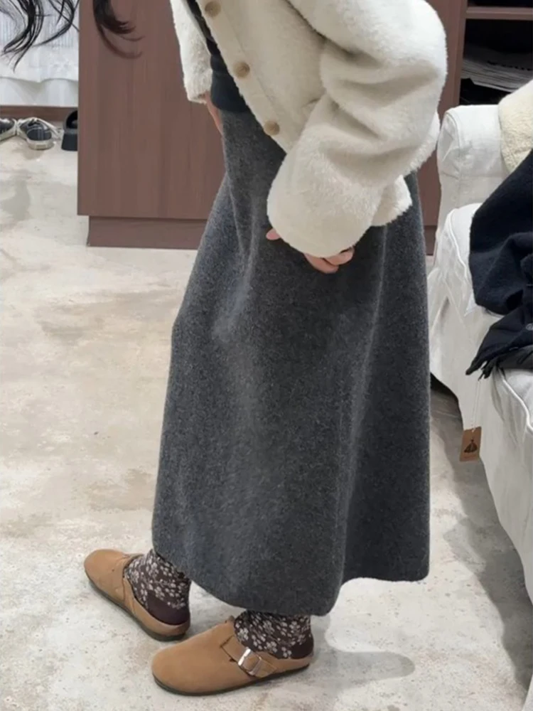 

Emily Clud Recommended Knitted High Waist Draped A-Line Midi Skirt for Women Autumn Winter Thickened Mid-Length Skirts