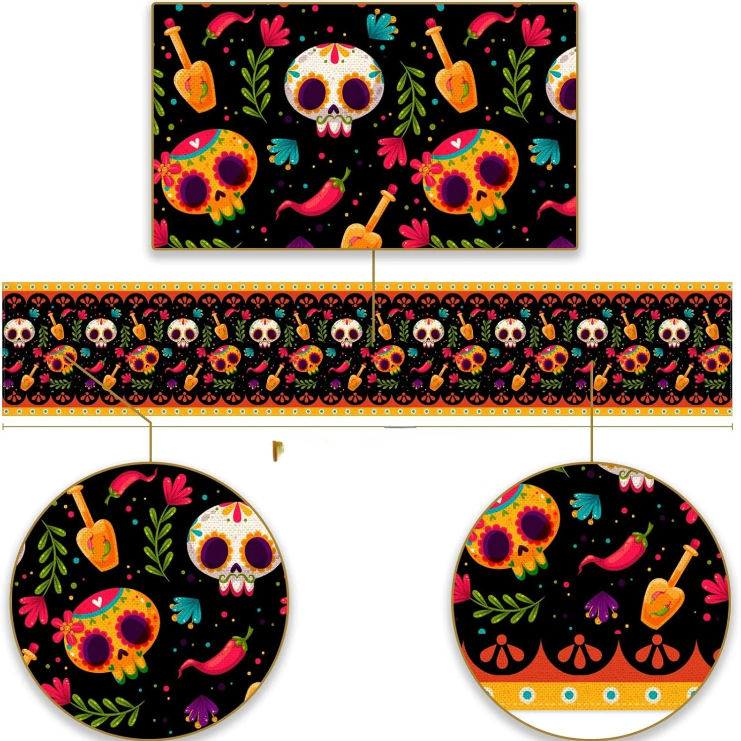 Day of The Dead Sugar Skull Linen Table Runners Dresser Scarf Decor Washable Dining Table Runners Holiday Party Decorations