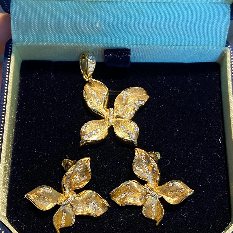 أقراط على شكل فراشة عتيقة من Aazuo مجوهرات فاخرة من الذهب الأصفر عيار 18 قيراط الماس الطبيعي الحقيقي 0.40 قيراط هدية للنساء مأدبة كبار #3