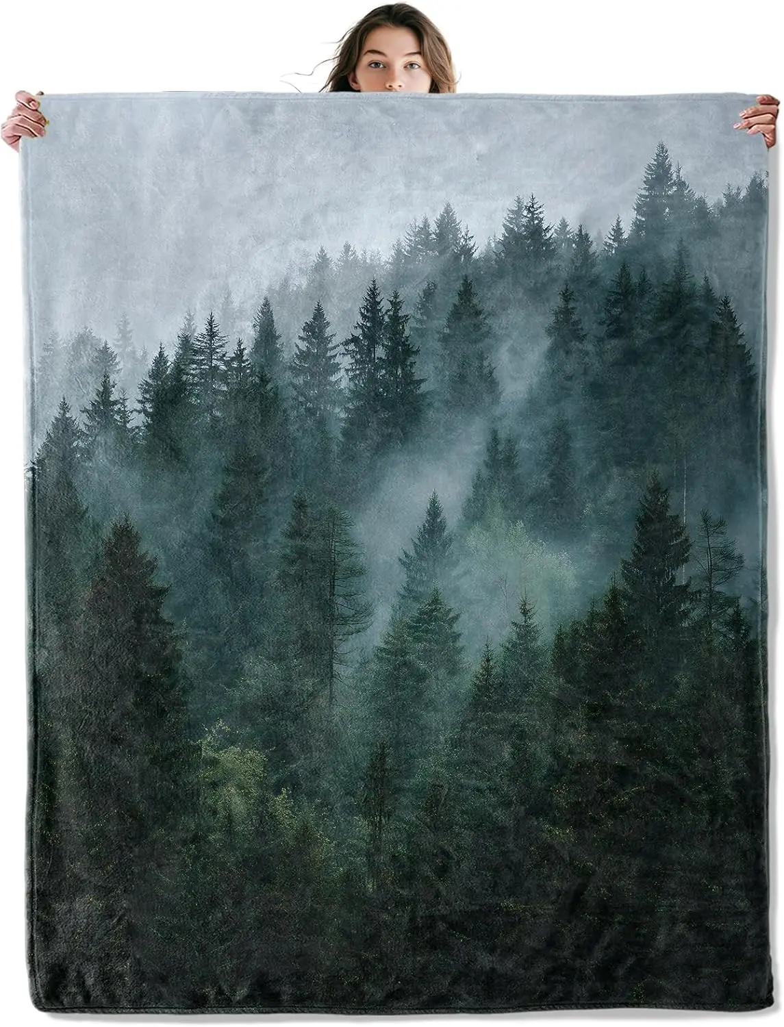 Mountain Throw Blanket Soft Cozy Lightweight Flannel Blankets with Autumn Forest River and Snow Peak Landscape Art Printed for