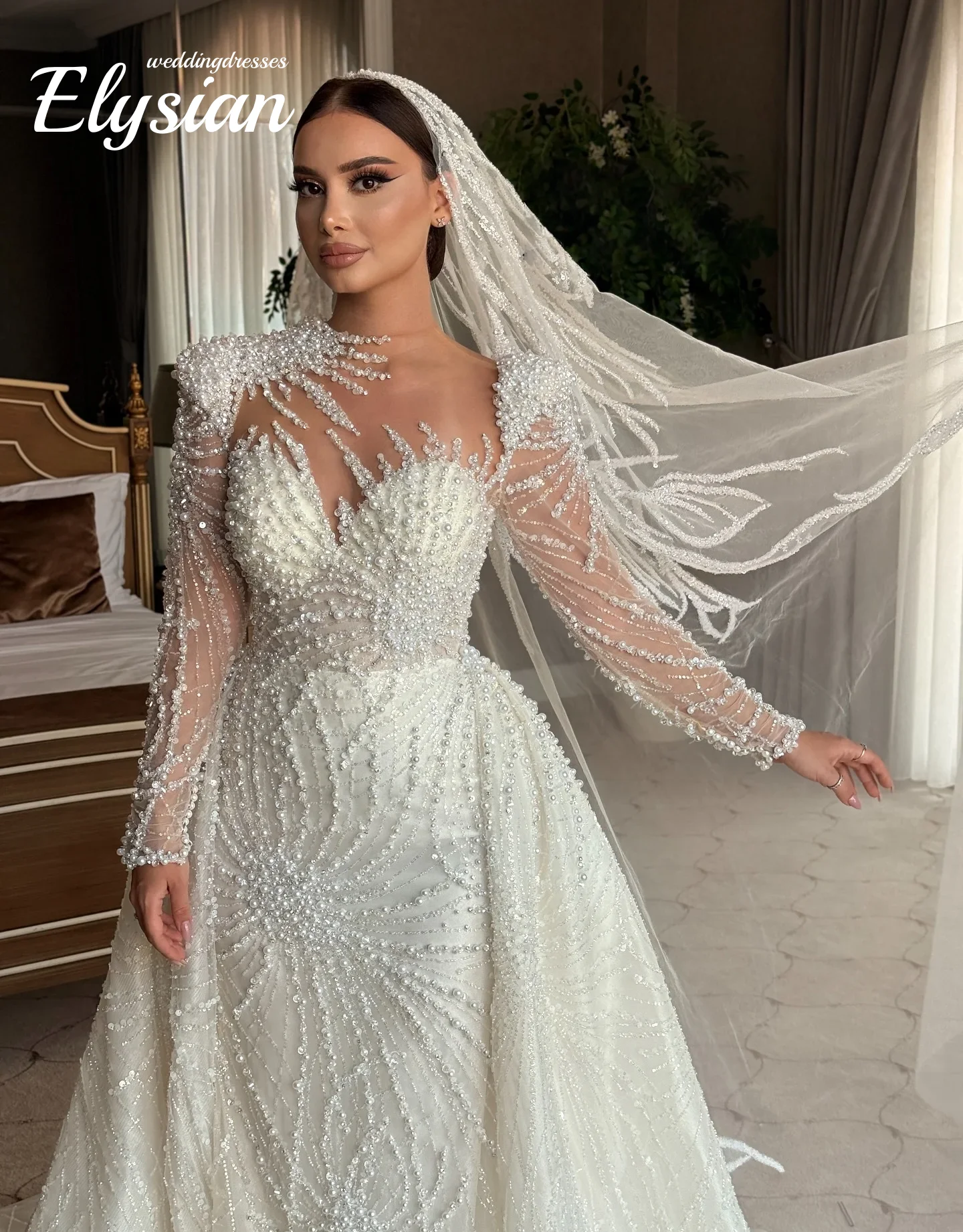 

Изысканные свадебные и вечерние платья с жемчугом, со съемной юбкой, для помолвки и свадьбы (Vestidos De Novia)