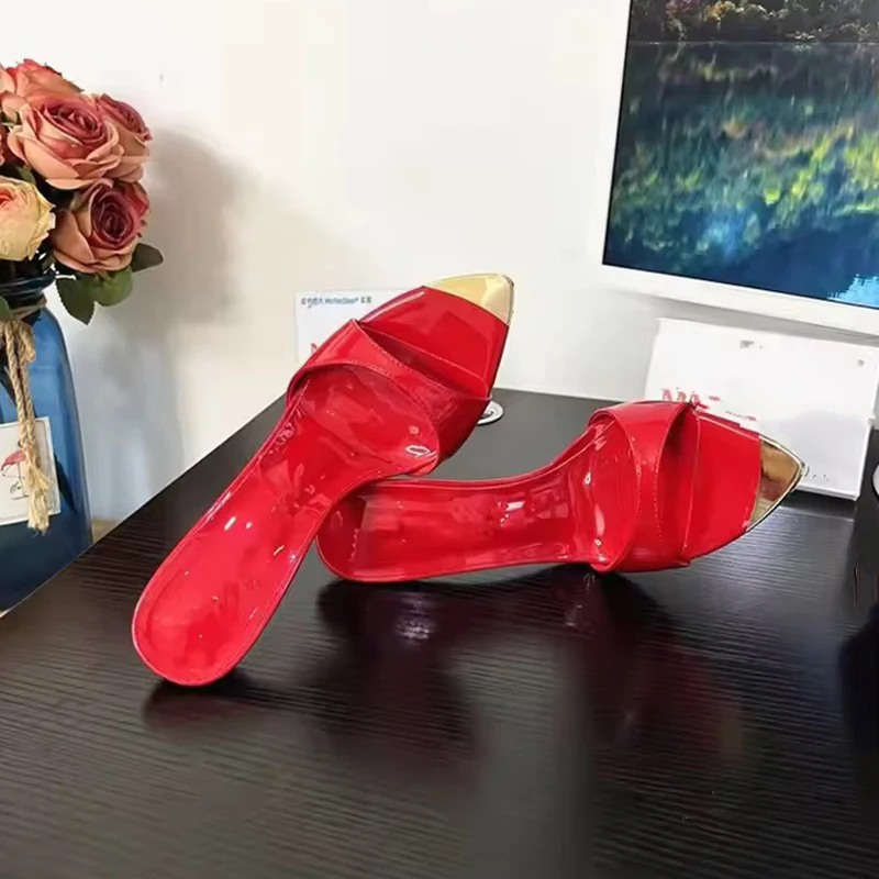 

Женские пикантные красные сандалии с острым носком 12 см/10 см, удобные блестящие лакированные туфли на высоком каблуке, женская обувь для вечеринок с открытой пяткой