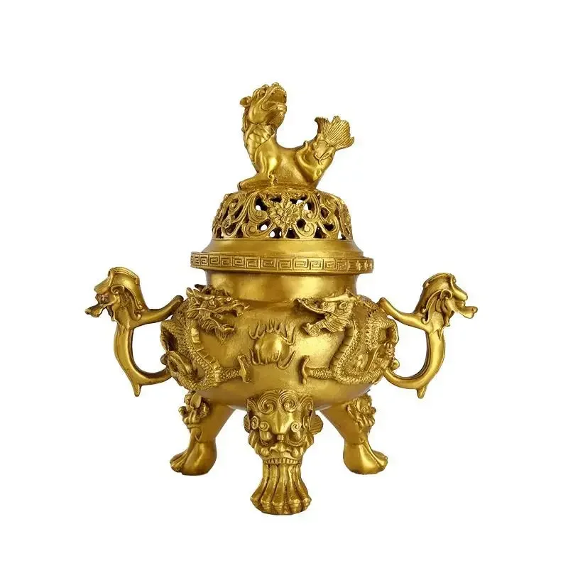 Creative Brass Three-legged Animal Shaped Aromatherapy Burner, Indoor Kowloon Incense Stove, Buddha Hall, Dog Sculpture Shaped