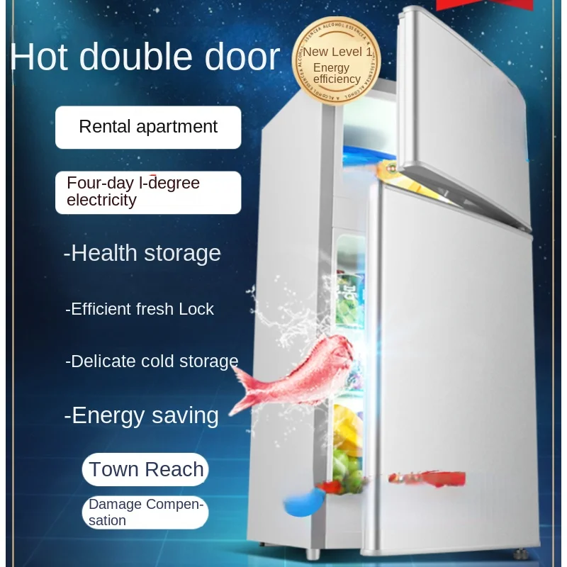 Mini Refrigerator Home Dormitory Rental Room Refrigerator Small Double Door Freeze Storage Low Noise