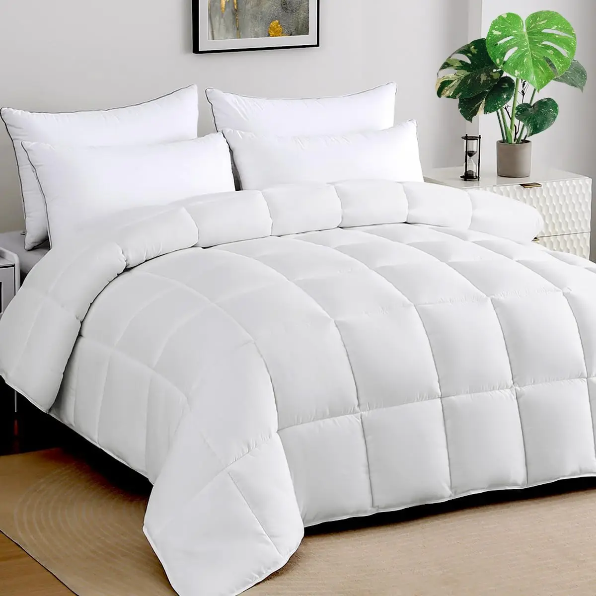 

Extra Large Lightweight Quilted Down Alternative Comforter 120x132 Inches All Season Breathable Microfiber White