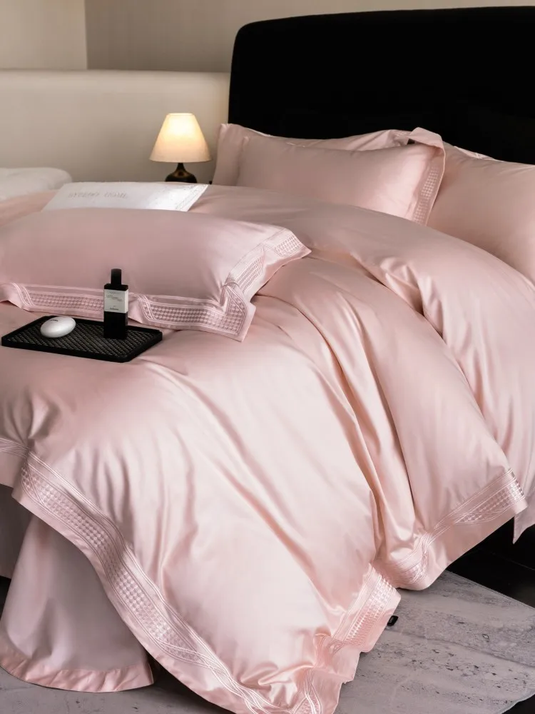 Solid Grey Luxury Hollow Embroidery Cotton Bedding Set 4pcs Ultra Soft Smooth Duvet Cover Bed Sheet Hotel Home Queen King