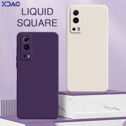 Square Liquid Silicone Phone Case for VIVO Y52 Y53s Y72 Y75s 5G Camera Protective 360 Shockproof Soft Cover VIVOY52 VIVOY72 Bags