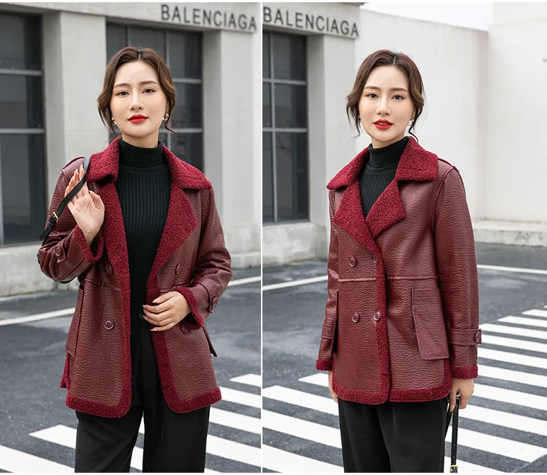 New Autumn Winter Women Double-faced Fur Leather Jackets Fleece Warm PU Leather Coats Double Sided Loose Casual Leather Jackets