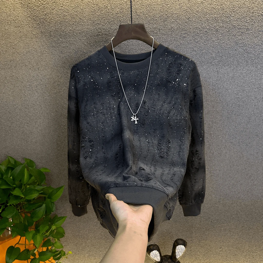 Gypsophila Round Neck T-shirt Top Fashion Trend Light Luxury Casual Handsome Long-sleeved Sweatshirt
