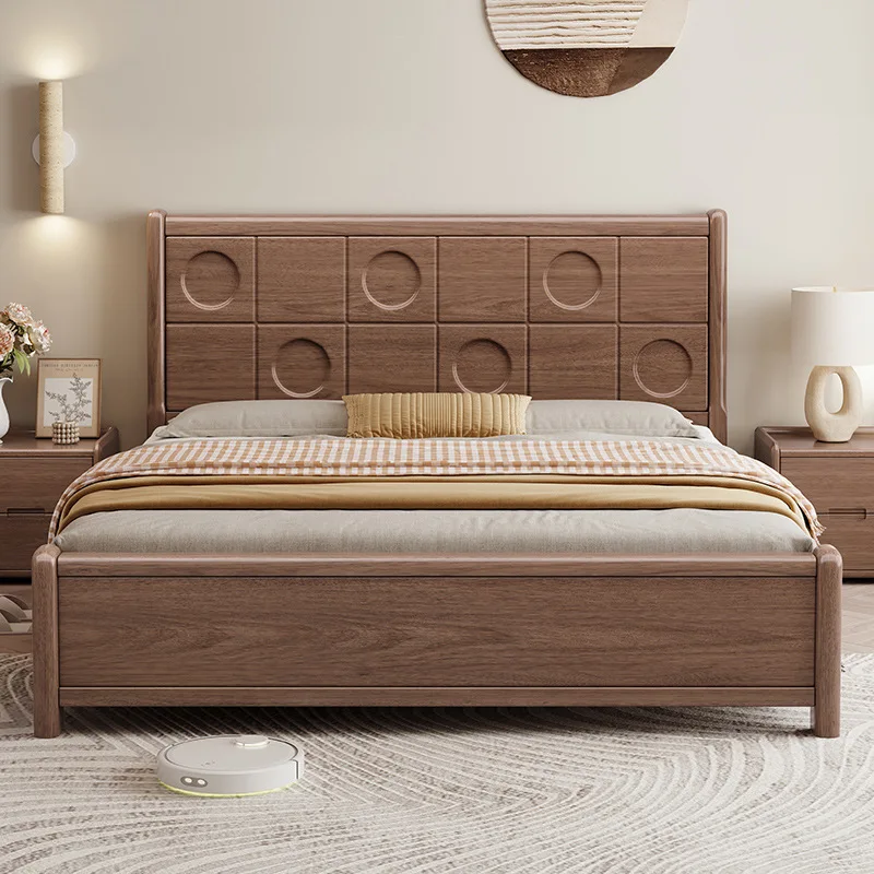 Full solid wood bed 1.8 meters master bedroom double bed, walnut thickened frame 1.5 meters single bed