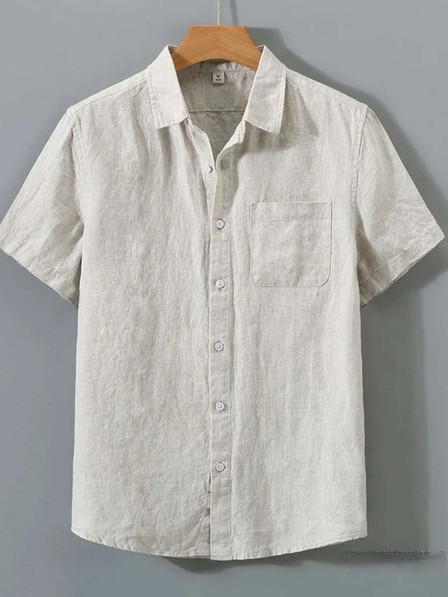 

New Summer Linen Shirt Men's Short Sleeve Thin Loose Linen Material Top Japanese Style Retro Casual Loose Fit Lightweight