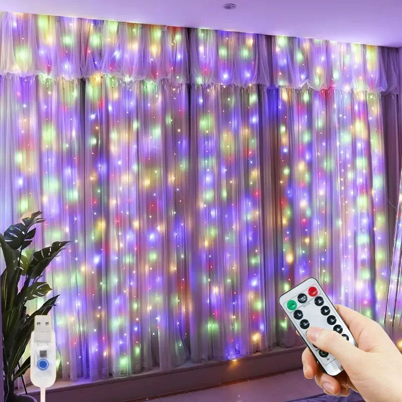 New Year 2025 USB Curtain String Fairy Lights 8 Mode 6/3M LED Christmas Garland Remote For Party Garden Home Wedding Decoration