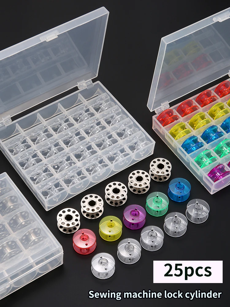 25pcs Home Sewing Machine Bottom Thread Bobbin Set Sewing Accessories Clear Plastic Spools with Storage Box for Brother Janome