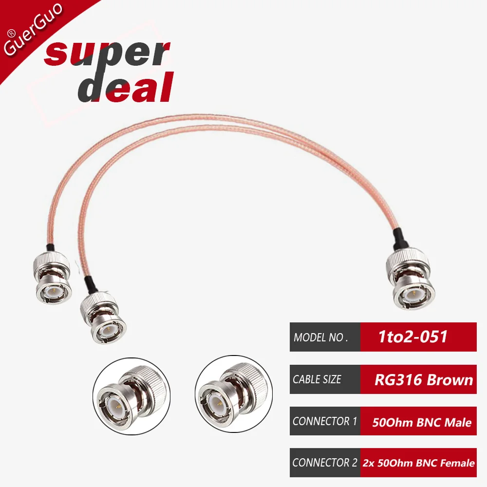 1to2 Y Type RF Coaxial Splitter Combiner Waterproof BNC Male to BNA Female Adapter with RG316 RG179 Coaxial Cables for Modem Rou