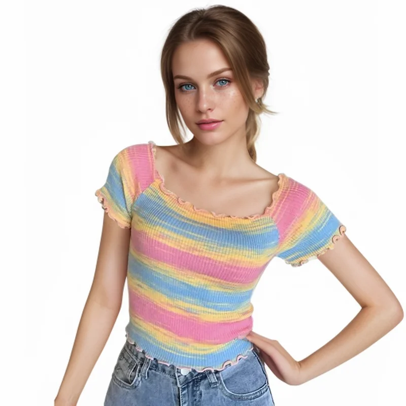 Women's Striped Shirt Short Sleeve Tops Crewneck T-Shirt Stripe  Basic Tees