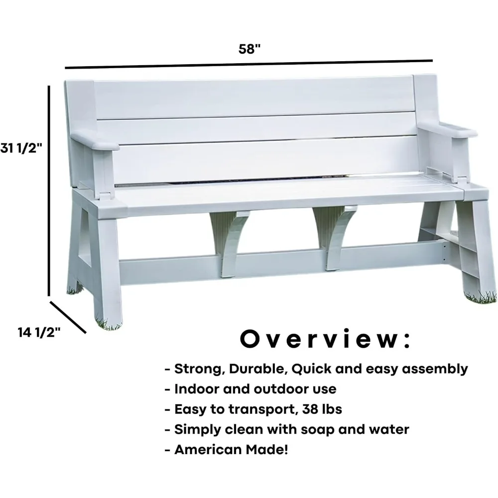 Outdoor Bench All Weather Maintenance Free Design, Quick and Easy Assembly, Indoors or Outdoorsm, Capacity 1000 Lbs Long Chairs